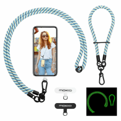 MoKo Handykette Universal, Verstellbar Schlüsselband mit Handschlaufe, Nachtleuchtend Handyband Handy Lanyard zum Umhängen, Umhänge-Handyband × 1, Handschlaufe x 1, Lanyard-Patch × 2, Blau & Grün Blau & Grün (Nachtleuchtend)