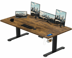 TRIUMPHKEY Schreibtisch 180x80cm Schreibtisch Höhenverstellbar mit USB Ladeanschluss, 3 Memory-Steuerung groß Höhenverstellbarer Schreibtisch Anti-Kollision Computertisch Höhenverstellbarer Tisch 180 x 80 cm Vintagebraun+schwarz