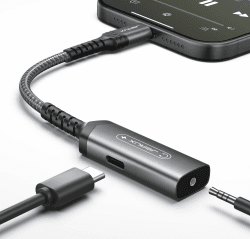 JSAUX USB C Kopfhörer Adapter und Laden, 2 in 1 Klinke Adapter 60W Schnellladung Typ C AUX 3.5mm Klinke Audio für iPhone 16 Pro/16 Pro Max/16/16 Plus/15 Pro Max, Samsung S24/S23/S22/S21/S20,iPad Pro Grau