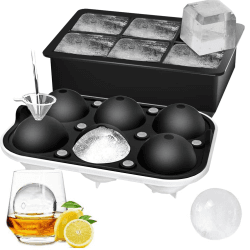 Rottay Eiswürfelform Silikon, XXL 45mm Eiskugelform 48mm 6-Fach 2-Set Eiswürfelformen Ice Cube Tray, BPA Frei Eiswürfel Form für Whisky Cocktails Saft Schokolade Süßigkeiten Schwarz