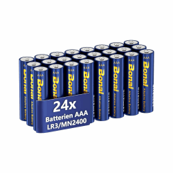 BONAI Longlife Alkaline Batterien AAA (24 Stück) 1,5V Micro LR03 Alkalibatterien, leistungsstark, Ideal für Wecker, Fieberthermometer, Dekorative Lampen und andere Geräte mit Hohem Energiebedarf Batterien AAA 24 Stück