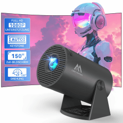 Aubor Mentech Beamer, Mini Beamer mit WLAN und Bluetooth, 180° tragbarer Projektor, 1080P-Unterstützung, 150‘’ Smart-Projektor mit Android TV 11.0, Short Throw, Auto Keyston für Outdoor/Heimkino, Grau Eisengrau