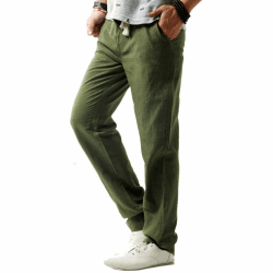 HOEREV Men Casual Strandhosen Leinen Hose 3XL Grün