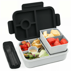 Bugucat Brotdose Kinder mit Fächern 1300ML,Lunchbox Kinder Auslaufsicher mit 5 Fächern,Bento Box Lunchbox mit Fächern für Kinder Erwachsene,Vesperdose Frühstücksbox für Mädchen & Jungen Schwarz