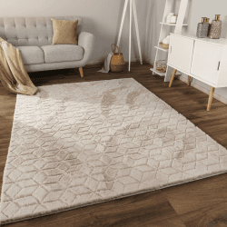 Paco Home Teppich Wohnzimmer Schlafzimmer Hochflor Skandinavisches Geometrisches Design Rautenmuster 3D Effekt Moderne Deko, Grösse:120x160 cm, Farbe:Beige 5 120x160 cm Beige 5