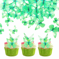 72 Stück Essbare 3D Schmetterling Cupcake Topper, Schmetterlinge Tortendeko für Butterfly Party Hochzeit Baby Dusche Geburtstag, Grün