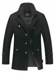 Lavnis Herren Warm Wollmantel Stehkragen Wintermantel Kurzmantel Winter Jacke Business Freizeit XL Style4-schwarz-dick
