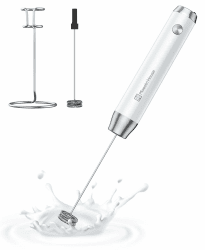 Maestri House Wiederaufladbarer Milchaufschäumer, Tragbarer Elektrischer Schaumbereiter, Wasserdichter, Abnehmbarer Edelstahl-Schneebesen, Getränkemixer, Schäumer mit Ständer, 2 Schneebesen (Weiß)
