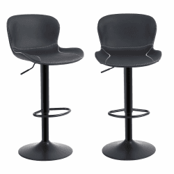 Youhauchair Barhocker 2er Set, Barhocker Höhenverstellbar aus PU-Leder, wasserdicht und verschleißfest, Barhocker mit Lehne, Drehbarer bar Stool, modern, Schwarz Schwarz 2er-Set