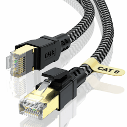 CABNEER Cat 8 Ethernet Kabel 8M, 40Gbps Netzwerkkabel Hochgeschwindigkeits 2000MHz S/FTP Ethernet Kabel, Gigabit RJ45 Nylon Geflochtener LAN Kabel, Patchkabel für PS5/4 Router Modem 8meter