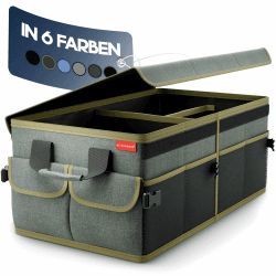 HELDENWERK Premium Kofferraum-Organizer mit Deckel stabil & rutschfest - Faltbare Auto Kofferraumtasche groß mit doppelten Böden - Kofferraumbox, Kofferraumorganizer Box Grün mit Dunkelgrünem Saum