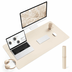 YSAGi Schreibtischunterlage, Mauspad mit Leder und Rutchfeste Wildleder, Multifunktionales Office Mousepad Laptop Schreibunterlage, Tischschutz Unterlage für Büro/Home-Office (Beige, 90x43cm) Beige 90*43cm