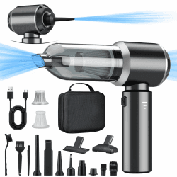 2-in-1 Handstaubsauger Akku,18000PA Handstaubsauger Kabellos,Auto Staubsauger Stark,3-Gang 200000 U/min Elektrische Staubgebläse Druckluftspray für Auto, Küche,PC, Sofa, Büro, Haus& Tierhaar Reinigung Silber Grau