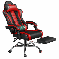Yaheetech Gaming Stuhl Ergonomischer Gamer Stuhl mit Massagefunktion Computerstuhl mit Fußstütze Bürostuhl 90-135° Rückenlehne verstellbar Gaming Sessel PC Stuhl Rot
