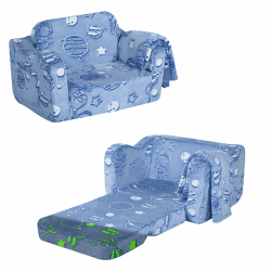 MeMoreCool Kindersofa Ausklappbar, 2-in-1 Kleinkinder Schlafsofa, Kindersessel mit Schlaffunktion, Mini Couch für Kuschelecke Kinderzimmer, Spielsofa für Mädchen und Jungen, Leuchtendes Universum