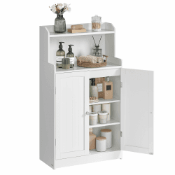 VASAGLE Badezimmerschrank, Badschrank mit 2 Türen, 2 verstellbare Eingeböden, 30 x 60 x 100 cm, Schrank für Esszimmer, Küche, Wohnzimmer, wolkenweiß BBC770W01