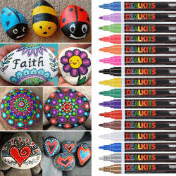 16 Farben Wasserfeste Stifte, Permanent Marker Paint Pen Schnelltrocknend Acrylstifte für Stein Bemalen Ostern Basteln Leinwand Glas Kunststoff Keramik Metall Holz DIY Fotoalbum Hochzeit Gästebuch 2MM