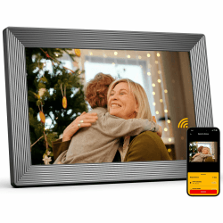 KODAK 10,1 Zoll Digitaler Bilderrahmen WLAN ，1280x800 HD IPS Touchscreen Elektronischer Fotorahmen, 32GB Speicher, Automatische Rotation, Teilen Sie Fotos sofort von überall aus 10,1 Zoll Gestreiftes Schwarz
