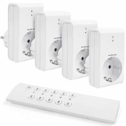 G-Homa Funksteckdosen mit Fernbedienung, 4er Steckdose Set mit 1er Fernbedienung für Haushaltsgeräte, Weihnachtsbeleuchtung, 30M Große Reichweite, Programmierbar, 2300W/10A, CE-gelistet, Weiß