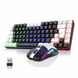 RedThunder 75% Kabelloses Gaming Tastatur und Maus Set, DE TKL Layout, 85 Tasten, Wiederaufladbar Kompakt, Ultraleicht 7200DPI-Maus mit Honeycomb Konstruktion für PC Mac PS5 Xbox Gamer (Schwarz-weiß)