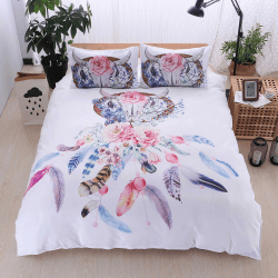 OldPAPA Bettwäsche Mädchen, 3 Stücke Weiche Druck Bettbezug Set Tröster Bettbezug Mandala Böhmischen Bettwäsche Set, Traumfänger Federn Muster B 200*200CM