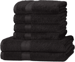 Amazon Basics – 6 Stück Handtuch-Set für Badezimmer, lichtbeständig, 100 % Baumwolle, weich und saugfähig, 2 Badetücher und 4 Händehandtuch, Schwarz 2 Badetücher und 4 Händehandtuch Schwarz