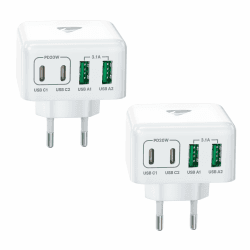 2-Pack USB C Ladegerät, 4 Ports Schnellladegerät PD 3.0 Power Adapter 40W Mehrfach Ladegerät mit USB-C USB-A USBC Netzteil für iPhone 15 14 Pro Max 13 12 11 Mini SE XS XR 8,iPad, Samsung, Handys 2Pack Weiß