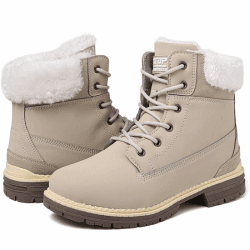 Winterstiefel Damen Gefüttert Winterschuhe Wasserdicht Schneestiefel Warme Winter Boots Kurzschaft Stiefeletten Outdoor Rutschfeste Wanderschuhe Wanderstiefel Beige 39 EU