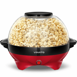VINATO Popcornmaschine, Popcorn Maschine mit Zucker, Öl, Butter, 5L Popcornmaschine Groß für Zuhause, mit Antihaftbeschichtung und Abnehmbarer Heizfläche, Leise und Schnelle Popcorn Maschine Rot