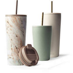 MAMEIDO Thermobecher mit Strohhalm 700ml & 470ml - Trinkbecher mit Deckel und Strohhalm aus Edelstahl doppelwandig isoliert, auslaufsicher - Coffee to go Becher (Pearl Marble, 0,7l) 700 ml Pearl Marble