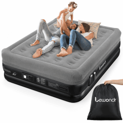 Lewondr Luftbett mit Eingebauter Pumpe, Komfort Aufblasbare Matratze, Luftmatratze Selbstaufblasend Luftbett für Camping Haus Gäste Reisen Grau 203x152x46CM