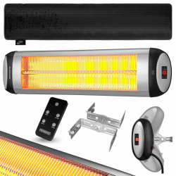 Monzana® Infrarot Heizstrahler MZH2501 Timer 2500W 3 Stufen 24 Std. Fernbedienung 90 Grad Neigungswinkel Elektrisch Wärmestrahler Terrassenstrahler Silber Silber ohne Teleskopstativ