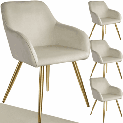 tectake®4er Set Esszimmerstuhl, Sessel bequem mit Armlehne, Polsterstuhl, Samtstoff Cocktailsessel, Loungesessel für Wohnzimmer, Esszimmer, Moderne Küchenstühle, Bürostuhl - créme/Gold 4er Set Creme Gold