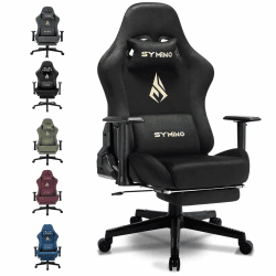 Symino Gaming Stuhl, Atmungsaktiver Bürostuhl aus Hochwertigem Stoff, So Weich Wie Pelz, Ergonomischer PC-Stuhl, Verstellbarer und Drehbarer Schreibtischstuhl mit Fußstütze, Schwarz Schwarz Kunstfell