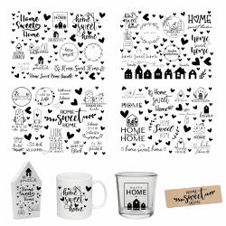 FloraVigo Rub On Sticker ca.A5 19x14cm-Spruch Deko zum Geburtstag, Keraflott, Hochzeit, Zuhause, Wischfolie für Möbel, Glas, Holz, Fotoalbum, DIY Deko, Aufkleberästhetik(4PCS) (Home)