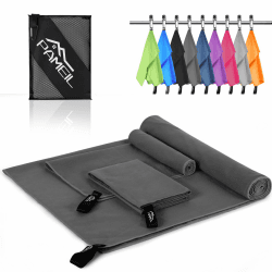 Pameil Mikrofaser Handtuch 3er Set (160x80cm Groß Badetuch +2 Stück 80x40cm Klein Handtuch), Reisehandtuch Schnelltrocknend Microfaser Handtücher für Fitness Sauna Dunkelgrau