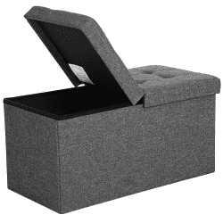 SONGMICS Sitzbank mit Stauraum, klappbare Sitztruhe, Aufbewahrungsbox, 38 x 76 x 38 cm, Deckel klappbar, bis 300 kg belastbar, für Flur, Wohnzimmer, Schlafzimmer, schiefergrau LSF46GYZ 76B cm Schiefergrau