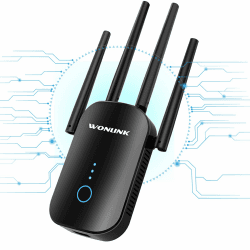 WONLINK WLAN Verstärker, 1200Mbit/s WiFi Verstärker WLAN Repeater Dualband 4 * 180° Schwenkbare Antennes, Ethernet-Anschlussvon, WLAN Booster von Repeater/AP/Router Modus, Simple Einrichtung, EU Plug Schwarz
