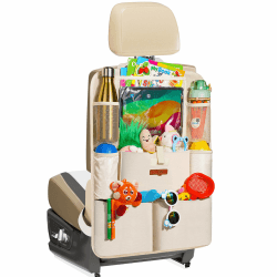 SURDOCA Autositz-Organizer – 4th Generation verbesserter Auto Rücksitz für bis zu 11-Zoll Tablet, 8 Taschen, Kinderspielzeug-Aufbewahrung, wasserdichter Rücksitzschutz für Kinder 1 Cremefarben