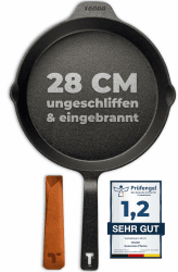 TECOR Gusseisenpfanne Induktion 28 cm ungeschliffen, universell, natürlich - Langlebige Pfanne Gusseisen Induktion - Antihaft Gusspfanne Induktion 28 cm einfach top Qualität - Cast iron pan induction 28 cm Ungeschliffenes Gusseisen