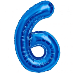 Luftballon 6. Geburtstag Zahl 6 Blau XXL Riesen Folienballon 100cm Geburtstagsdeko Jungen Ballon Zahl Deko zum Geburtstag. Fliegt mit Helium.