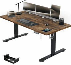 Airfish Höhenverstellbarer Schreibtisch mit USB-Buchse, Elektrisch Schreibtisch mit Kabelwanne, Computertisch, Bürotisch, Stehpult mit Erinnerung an sitzende Tätigkeiten, 160 x 80 cm, Vintage-Braun Vintage-braun 160 x 80 cm