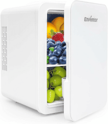 Enventor Mini Kühlschrank 4 Liter, 6 Dosen Mini-Kühlschränke für Schlafzimmer, AC+12V DC Stromkühler und Wärmer, Portable Kleiner Kühlschrank für Auto, Reisen, Kosmetik, Getränke, Obst, Weiß 4L Weiß