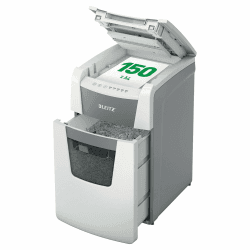 Leitz IQ Autofeed Office Aktenvernichter, 150 Blatt Papierstapel schreddern, Zeit sparen mit automatischem Einzug, Mikroschnitt P5, 44L Abfallbehälter, Leiser Betrieb für Büro, 80140000 P5 Mikroschnitt 150 Blatt