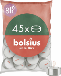 Bolsius D-light Teelichter - 45 Stück - im Beutel - Länge Brenndauer 8 Stunden - Dekorative Haushaltkerzen - Weiß - Enthält Natürliches Pflanzenwachs - Ohne Palmöl 8 Studen