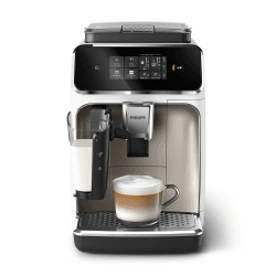 PHILIPS 2300 Serie Vollautomatische Espressomaschine - 4 Getränke, modernes Farb-Touchscreen-Display, LatteGo-Milchsystem, SilentBrew, Keramikmahlwerk, AquaClean-Filter. Weißes Chrom (EP2333/40) Latte Go 4 Kaffeespezialitäten