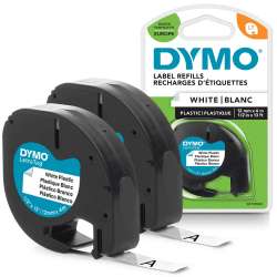 DYMO Original LetraTag Etikettenband | schwarz auf weiß | 12 mm x 4 m | selbstklebendes Kunststoff Schriftband| für LetraTag-Beschriftungsgerät | 2 Etikettenkassetten Pack of 2 Black on white Single
