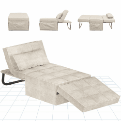 FLEXISPOT Sessel Wohnzimmer Sessel mit hocker Schlafsessel Klappbar mit bettfunktion mit schlaffunktion umwandelbarer Stuhl Bett ausziehbarer Schlafsessel Belastbar bis 300kg, Beige，72 * 69 * 35 cm Beige 72 x 69 x 35 cm