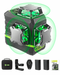 LasGoo Kreuzlinienlaser Selbstnivellierendes 360°x3 grün für Bau und Aufhängen von Bildern, Fernbedienung, professioneller magnetischer Drehständer, 2 wiederaufladbare Li-Ion-Akkus, LG-3Ds LG-3Ds-2Bat