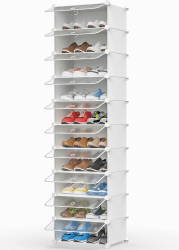 HOMIDEC Schuhregal, 10 Ebenen Schuhschrank Kunststoff-Schuhregale Organizer für Schrank Flur Schlafzimmer Eingang, Weiß und Transparent ‎weiß & Transparent